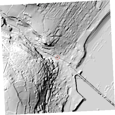 Shaded relief map of the ground around TR185DB, computed from Environment Agency LiDAR. The ground here sits at about 4 m above sea level and falls 91 m across the surrounding 800 m. Surface water reaching this point runs off ground lying to the west-south-west, 84.0 m higher.