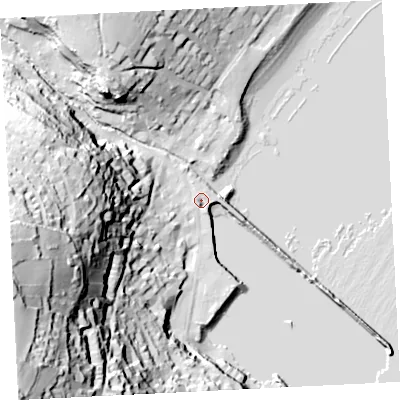 Shaded relief map of the ground around TR185JB, computed from Environment Agency LiDAR. The ground here sits at about 3 m above sea level and falls 91 m across the surrounding 800 m. Surface water reaching this point runs off ground lying to the south-west, 5.7 m higher.