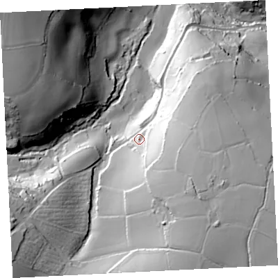 Shaded relief map of the ground around TR196AR, computed from Environment Agency LiDAR. The ground here sits at about 71 m above sea level and falls 70 m across the surrounding 800 m. Surface water reaching this point runs off ground lying to the east-south-east, 38.0 m higher.