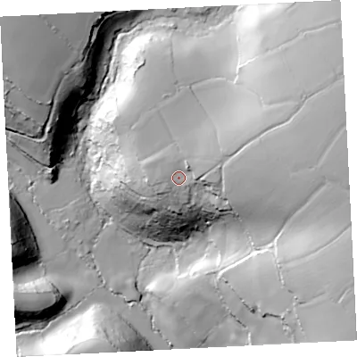 Shaded relief map of the ground around TR196EZ, computed from Environment Agency LiDAR. The ground here sits at about 78 m above sea level and falls 64 m across the surrounding 800 m. Surface water reaching this point runs off ground lying to the east-north-east, 10.6 m higher.