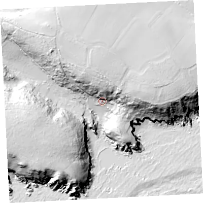 Shaded relief map of the ground around TR196JR, computed from Environment Agency LiDAR. The ground here sits at about 23 m above sea level and falls 73 m across the surrounding 800 m. Surface water reaching this point runs off ground lying to the north, 39.6 m higher.