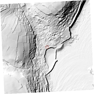 Shaded relief map of the ground around TR196PQ, computed from Environment Agency LiDAR. The ground here sits at about 10 m above sea level and falls 92 m across the surrounding 800 m. Surface water reaching this point runs off ground lying to the north-west, 78.9 m higher.
