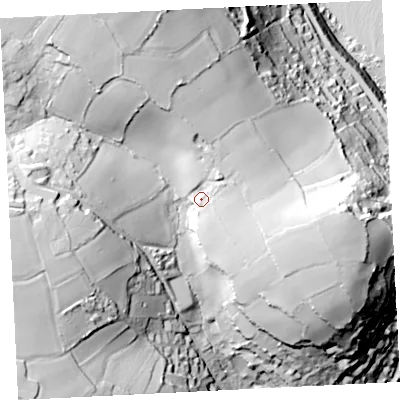 Shaded relief map of the ground around TR196TX, computed from Environment Agency LiDAR. The ground here sits at about 66 m above sea level and falls 92 m across the surrounding 800 m. Surface water reaching this point runs off ground lying to the north-north-east, 11.9 m higher.