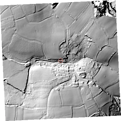 Shaded relief map of the ground around TR196UE, computed from Environment Agency LiDAR. The ground here sits at about 82 m above sea level and falls 61 m across the surrounding 800 m. Surface water reaching this point runs off ground lying to the south-west, 25.6 m higher.