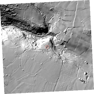 Shaded relief map of the ground around TR197NT, computed from Environment Agency LiDAR. The ground here sits at about 81 m above sea level and falls 86 m across the surrounding 800 m. Surface water reaching this point runs off ground lying to the south-south-west, 27.9 m higher.