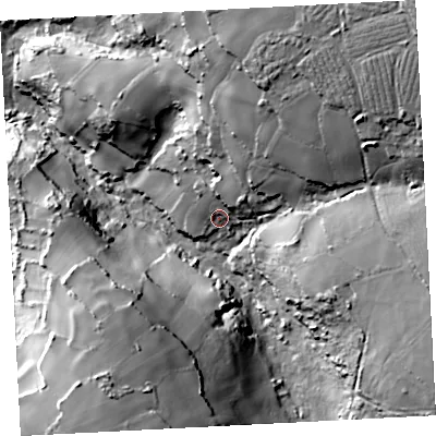 Shaded relief map of the ground around TR197NU, computed from Environment Agency LiDAR. The ground here sits at about 65 m above sea level and falls 73 m across the surrounding 800 m. Surface water reaching this point runs off ground lying to the north-east, 39.8 m higher.