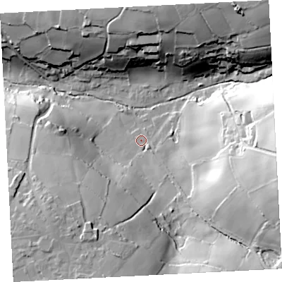 Shaded relief map of the ground around TR197PF, computed from Environment Agency LiDAR. The ground here sits at about 94 m above sea level and falls 49 m across the surrounding 800 m. Surface water reaching this point runs off ground lying to the east-south-east, 41.0 m higher.