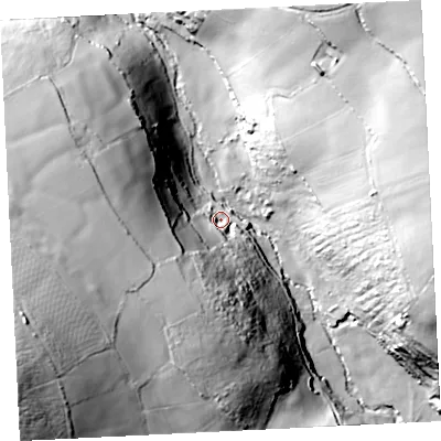 Shaded relief map of the ground around TR208AT, computed from Environment Agency LiDAR. The ground here sits at about 91 m above sea level and falls 72 m across the surrounding 800 m. Surface water reaching this point runs off ground lying to the south-west, 38.2 m higher.
