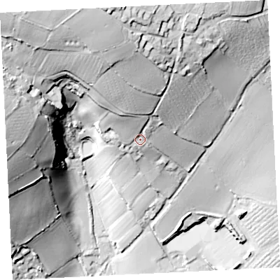 Shaded relief map of the ground around TR208HQ, computed from Environment Agency LiDAR. The ground here sits at about 55 m above sea level and falls 78 m across the surrounding 800 m. Surface water reaching this point runs off ground lying to the north-north-west, 43.7 m higher.
