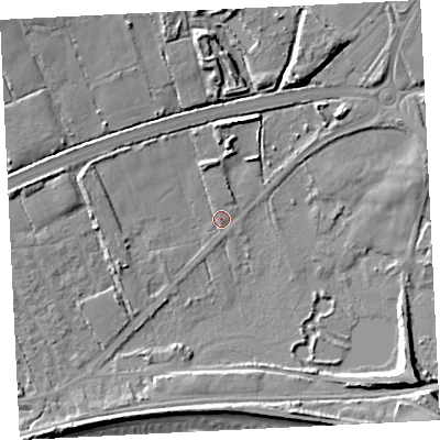 Shaded relief map of the ground around TR208LD, computed from Environment Agency LiDAR. The ground here sits at about 5 m above sea level and falls 15 m across the surrounding 800 m. Surface water reaching this point runs off ground lying to the west-north-west, 5.6 m higher.