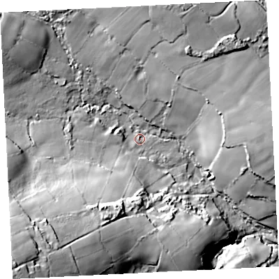 Shaded relief map of the ground around TR208LJ, computed from Environment Agency LiDAR. The ground here sits at about 136 m above sea level and falls 67 m across the surrounding 800 m. Surface water reaching this point runs off ground lying to the south-west, 50.0 m higher.