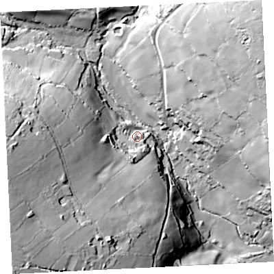 Shaded relief map of the ground around TR208LQ, computed from Environment Agency LiDAR. The ground here sits at about 116 m above sea level and falls 72 m across the surrounding 800 m. Surface water reaching this point runs off ground lying to the west-south-west, 55.7 m higher.
