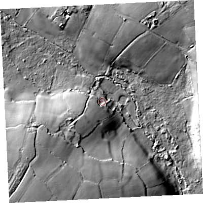 Shaded relief map of the ground around TR208RW, computed from Environment Agency LiDAR. The ground here sits at about 105 m above sea level and falls 37 m across the surrounding 800 m. Surface water reaching this point runs off ground lying to the south-west, 17.5 m higher.