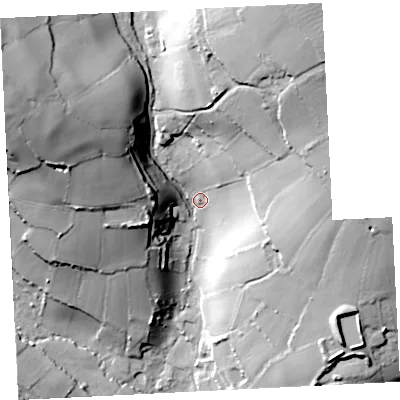 Shaded relief map of the ground around TR208UJ, computed from Environment Agency LiDAR. The ground here sits at about 71 m above sea level and falls 65 m across the surrounding 800 m. Surface water reaching this point runs off ground lying to the north-north-east, 49.6 m higher.