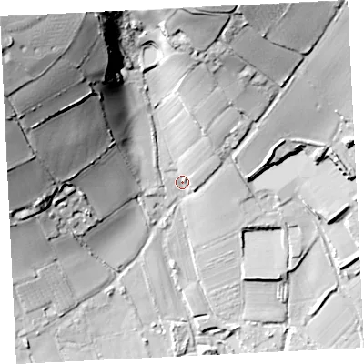 Shaded relief map of the ground around TR208YJ, computed from Environment Agency LiDAR. The ground here sits at about 25 m above sea level and falls 78 m across the surrounding 800 m. Surface water reaching this point runs off ground lying to the north-north-east, 31.2 m higher.