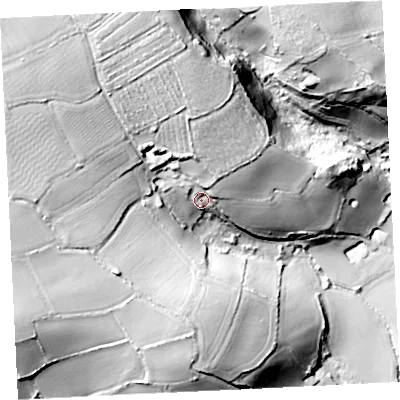 Shaded relief map of the ground around TR208YL, computed from Environment Agency LiDAR. The ground here sits at about 62 m above sea level and falls 94 m across the surrounding 800 m. Surface water reaching this point runs off ground lying to the north, 28.4 m higher.
