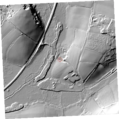 Shaded relief map of the ground around TR209BL, computed from Environment Agency LiDAR. The ground here sits at about 7 m above sea level and falls 31 m across the surrounding 800 m. Surface water reaching this point runs off ground lying to the east, 12.1 m higher.