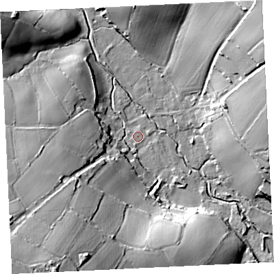 Shaded relief map of the ground around TR209EN, computed from Environment Agency LiDAR. The ground here sits at about 18 m above sea level and falls 40 m across the surrounding 800 m. Surface water reaching this point runs off ground lying to the south-south-west, 37.3 m higher.