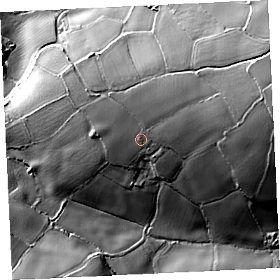 Shaded relief map of the ground around TR209RL, computed from Environment Agency LiDAR. The ground here sits at about 63 m above sea level and falls 55 m across the surrounding 800 m. Surface water reaching this point runs off ground lying to the east-north-east, 7.8 m higher.