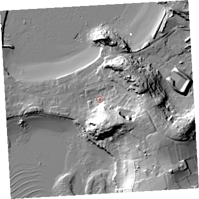 Shaded relief map of the ground around TR210JX, computed from Environment Agency LiDAR. The ground here sits at about 7 m above sea level and falls 38 m across the surrounding 800 m. Surface water reaching this point runs off ground lying to the south-east, 24.2 m higher.