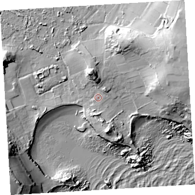 Shaded relief map of the ground around TR210NJ, computed from Environment Agency LiDAR. The ground here sits at about 6 m above sea level and falls 39 m across the surrounding 800 m. Surface water reaching this point runs off ground lying to the east-north-east, 31.7 m higher.