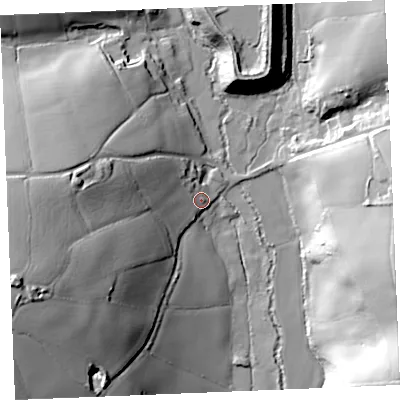 Shaded relief map of the ground around TR24EX, computed from Environment Agency LiDAR. The ground here sits at about 52 m above sea level and falls 57 m across the surrounding 800 m. Surface water reaching this point runs off ground lying to the west-south-west, 51.9 m higher.