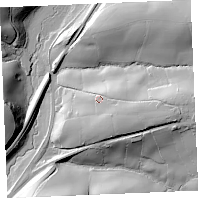 Shaded relief map of the ground around TR24JB, computed from Environment Agency LiDAR. The ground here sits at about 44 m above sea level and falls 51 m across the surrounding 800 m. Surface water reaching this point runs off ground lying to the east-south-east, 17.8 m higher.