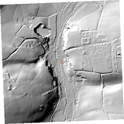 Shaded relief map of the ground around TR24PH, computed from Environment Agency LiDAR. The ground here sits at about 29 m above sea level and falls 59 m across the surrounding 800 m. Surface water reaching this point runs off ground lying to the east, 37.6 m higher.