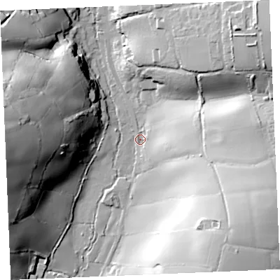 Shaded relief map of the ground around TR24PP, computed from Environment Agency LiDAR. The ground here sits at about 28 m above sea level and falls 54 m across the surrounding 800 m. Surface water reaching this point runs off ground lying to the east-south-east, 44.8 m higher.