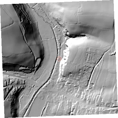 Shaded relief map of the ground around TR24RU, computed from Environment Agency LiDAR. The ground here sits at about 22 m above sea level and falls 63 m across the surrounding 800 m. Surface water reaching this point runs off ground lying to the north-east, 60.2 m higher.