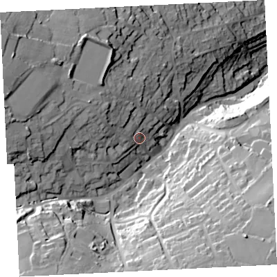 Shaded relief map of the ground around TR262ES, computed from Environment Agency LiDAR. The ground here sits at about 88 m above sea level and falls 69 m across the surrounding 800 m. Surface water reaching this point runs off ground lying to the west-north-west, 26.3 m higher.