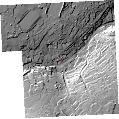 Shaded relief map of the ground around TR262EZ, computed from Environment Agency LiDAR. The ground here sits at about 90 m above sea level and falls 70 m across the surrounding 800 m. Surface water reaching this point runs off ground lying to the north-west, 17.8 m higher.