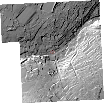 Shaded relief map of the ground around TR262HB, computed from Environment Agency LiDAR. The ground here sits at about 88 m above sea level and falls 73 m across the surrounding 800 m. Surface water reaching this point runs off ground lying to the south-south-west, 46.8 m higher.