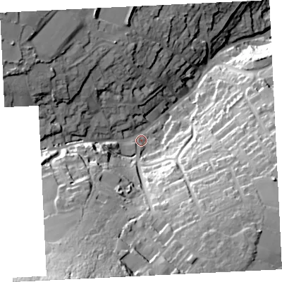 Shaded relief map of the ground around TR262HE, computed from Environment Agency LiDAR. The ground here sits at about 86 m above sea level and falls 82 m across the surrounding 800 m. Surface water reaching this point runs off ground lying to the south-south-west, 51.8 m higher.