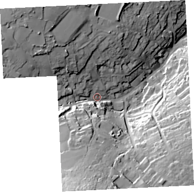 Shaded relief map of the ground around TR262HF, computed from Environment Agency LiDAR. The ground here sits at about 92 m above sea level and falls 65 m across the surrounding 800 m. Surface water reaching this point runs off ground lying to the south-south-west, 44.3 m higher.