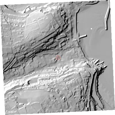 Shaded relief map of the ground around TR262LR, computed from Environment Agency LiDAR. The ground here sits at about 16 m above sea level and falls 92 m across the surrounding 800 m. Surface water reaching this point runs off ground lying to the south-west, 76.3 m higher.