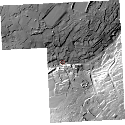 Shaded relief map of the ground around TR262PP, computed from Environment Agency LiDAR. The ground here sits at about 94 m above sea level and falls 59 m across the surrounding 800 m. Surface water reaching this point runs off ground lying to the south, 42.6 m higher.
