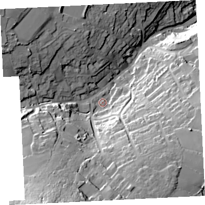 Shaded relief map of the ground around TR262QP, computed from Environment Agency LiDAR. The ground here sits at about 87 m above sea level and falls 86 m across the surrounding 800 m. Surface water reaching this point runs off ground lying to the south-south-east, 31.7 m higher.