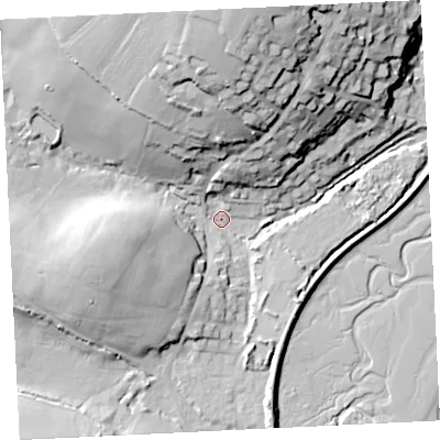 Shaded relief map of the ground around TR263EG, computed from Environment Agency LiDAR. The ground here sits at about 4 m above sea level and falls 42 m across the surrounding 800 m. Surface water reaching this point runs off ground lying to the north, 39.8 m higher.
