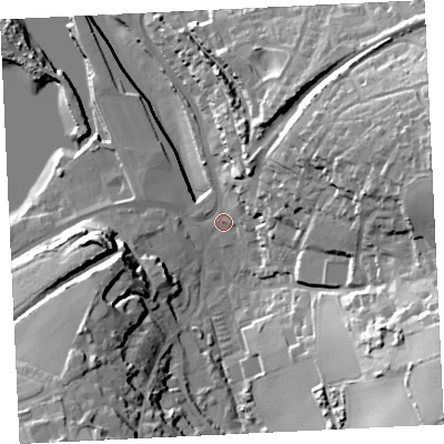 Shaded relief map of the ground around TR274AA, computed from Environment Agency LiDAR. The ground here sits at about 5 m above sea level and falls 44 m across the surrounding 800 m. Surface water reaching this point runs off ground lying to the south-east, 39.3 m higher.