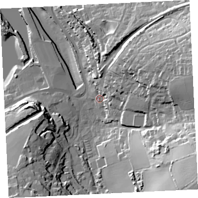 Shaded relief map of the ground around TR274AB, computed from Environment Agency LiDAR. The ground here sits at about 6 m above sea level and falls 47 m across the surrounding 800 m. Surface water reaching this point runs off ground lying to the north-east, 19.8 m higher.