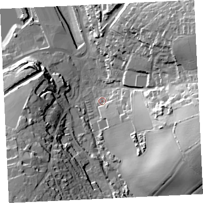 Shaded relief map of the ground around TR274AG, computed from Environment Agency LiDAR. The ground here sits at about 6 m above sea level and falls 47 m across the surrounding 800 m. Surface water reaching this point runs off ground lying to the east-south-east, 42.0 m higher.