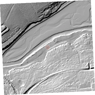 Shaded relief map of the ground around TR274DE, computed from Environment Agency LiDAR. The ground here sits at about 4 m above sea level and falls 38 m across the surrounding 800 m. Surface water reaching this point runs off ground lying to the south-east, 18.3 m higher.