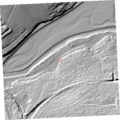 Shaded relief map of the ground around TR274DG, computed from Environment Agency LiDAR. The ground here sits at about 5 m above sea level and falls 40 m across the surrounding 800 m. Surface water reaching this point runs off ground lying to the south-east, 17.8 m higher.