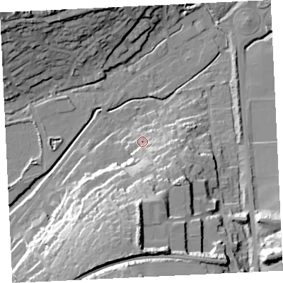 Shaded relief map of the ground around TR274EQ, computed from Environment Agency LiDAR. The ground here sits at about 10 m above sea level and falls 41 m across the surrounding 800 m. Surface water reaching this point runs off ground lying to the south-south-east, 19.0 m higher.