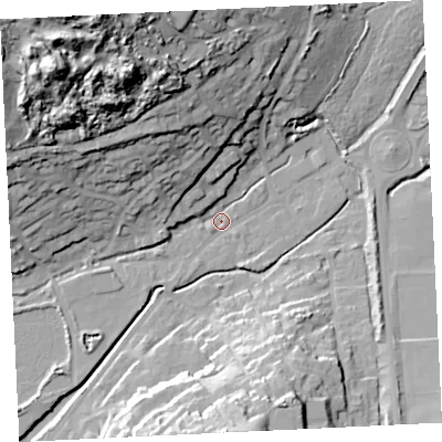 Shaded relief map of the ground around TR274PH, computed from Environment Agency LiDAR. The ground here sits at about 4 m above sea level and falls 53 m across the surrounding 800 m. Surface water reaching this point runs off ground lying to the north-west, 51.2 m higher.