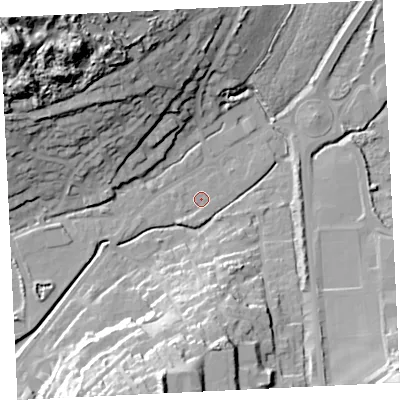 Shaded relief map of the ground around TR274PJ, computed from Environment Agency LiDAR. The ground here sits at about 5 m above sea level and falls 52 m across the surrounding 800 m. Surface water reaching this point runs off ground lying to the south-south-west, 1.4 m higher.
