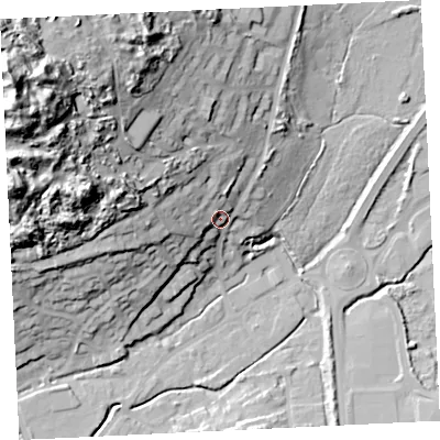 Shaded relief map of the ground around TR274PL, computed from Environment Agency LiDAR. The ground here sits at about 16 m above sea level and falls 68 m across the surrounding 800 m. Surface water reaching this point runs off ground lying to the north-west, 57.8 m higher.