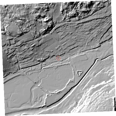 Shaded relief map of the ground around TR275AJ, computed from Environment Agency LiDAR. The ground here sits at about 4 m above sea level and falls 53 m across the surrounding 800 m. Surface water reaching this point runs off ground lying to the north-west, 50.8 m higher.