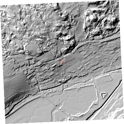 Shaded relief map of the ground around TR275AW, computed from Environment Agency LiDAR. The ground here sits at about 21 m above sea level and falls 64 m across the surrounding 800 m. Surface water reaching this point runs off ground lying to the north-west, 39.7 m higher.